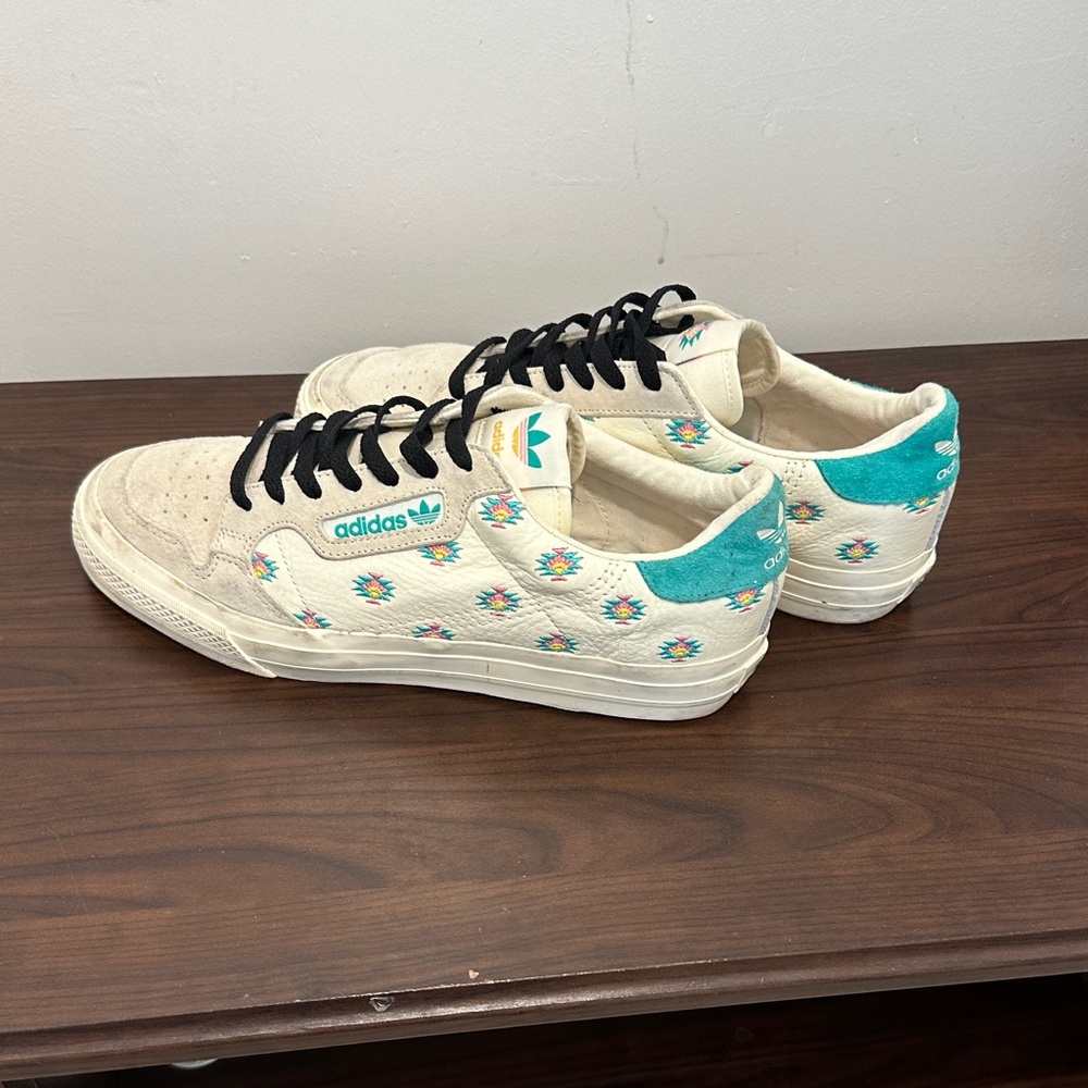 adidas Continental Vulc Sneaker - Cream with Teal and Multicolor Embroidery - Picture 6 of 9